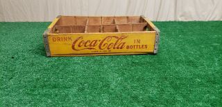 Vintage Coca Cola Wood Bottle Carrying Crate Yellow Red (bfeb - 09 - 013)