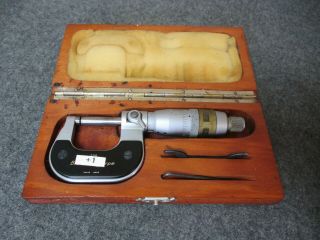 Vintage Brown & Sharpe 200 Outside Micrometer W/ Wood Case Swiss Made