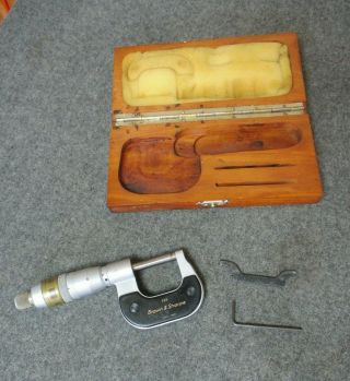 Vintage BROWN & SHARPE 200 Outside Micrometer w/ Wood Case Swiss Made 2