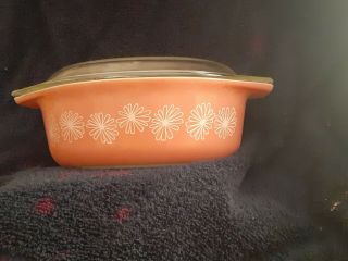 Vintage Pyrex Pink White Daisy Oval Casserole Dish 1 - 1/2 Qt With Lid