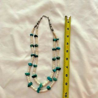 Vintage Turquoise and Puka Shell Multi - strand Necklace with silver ends. 2