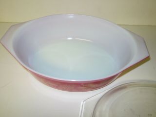 VINTAGE PYREX GOLDEN POINSETTIA RED OVAL CASSEROLE 045 2.  5 QT WITH LID 2