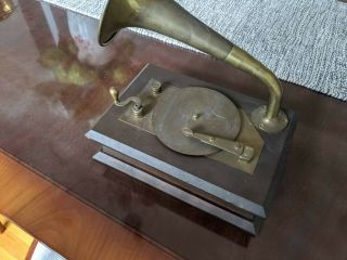 Vintage Wood Brass Music Box Swan Lake,  Victrola Gramophone Record Player