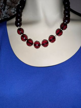 Vintage Bakelite Cherry Amber Colored Beaded Necklace,  18 Inches