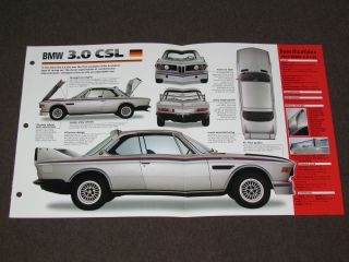 1971 - 1975 Bmw 3.  0 Csl (1973) Car Spec Sheet Brochure Photo Booklet