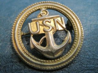 Vintage Wwii Us Navy Sterling Silver Anchor Rope Pin /brooch