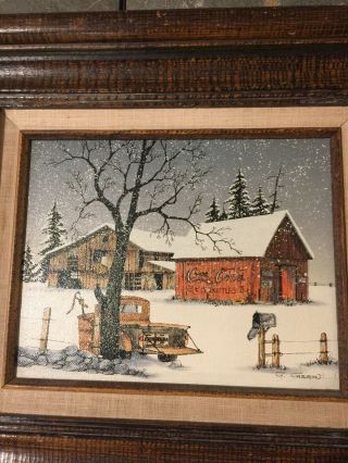 C.  Carson Signed Oil On Canvas Framed Painting Coca Cola vintage barn 17 X 15 2