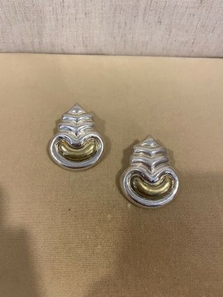 925 Sterling Silver Vintage Lady Taxco Mexico Two Tone Earrings Signed Tl - 62 21g