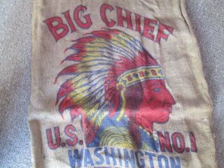 Vintage Big Chief 100 Lb Potato Gunny Sack Balcom & Moe Burlap Bag Indian Red