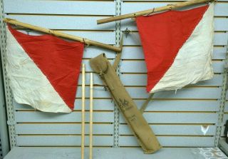 Vintage Wwi U.  S.  Army Military Signal Corps Flag Kit In Canvas Bag / Ww1