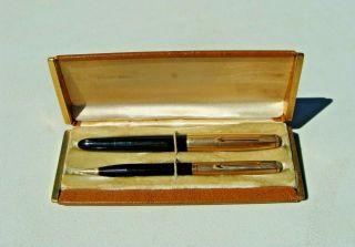 Vintage Parker 51 Pen And Pencil Set With 14k Gold Filled Caps