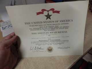 Vtg Vietnam War Gary Kilgore Bronze Star Medal Certificate Hostile Forces 1972