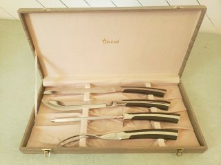 Vintage Eldan Mid Century Stainless Steel Boxed Carving Knife Fork Set