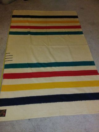 Vtg Trapper Point Blanket 3.  5point Wool Striped 92x59 England