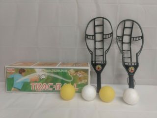 Vtg 1975 Wham - O Trac - Ball Set Complete 4 Balls 2 Racquets