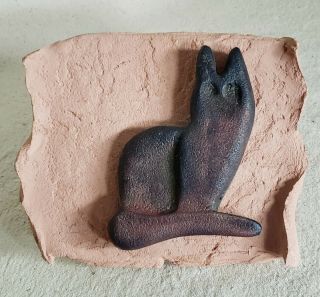 Vintage Modernistic Cat Sculpture Wall Hanging Solid Clay - Signed Kane