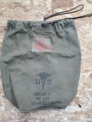 Vtg Us Military First Aid Kit Gun Crew 15 " Green Canvas War Bag 6545 - 00 - 920 - 7125