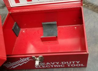 Vintage Milwaukee Red Metal Heavy - Duty Electric Tool Box Case with Inside Tray 3