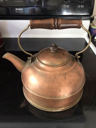 Vintage Revere Ware Copper Brass Tea Pot Kettle Wood Handle Knob