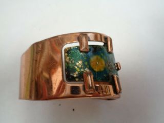 Vintage Signed Matisse Renoir Copper & Teal Blue Gold Enamel Cuff Bracelet