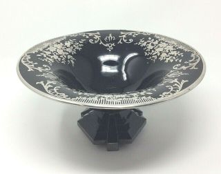 Vintage Art Deco Black Amethyst Silvered Depression Glass Elegant Console Bowl