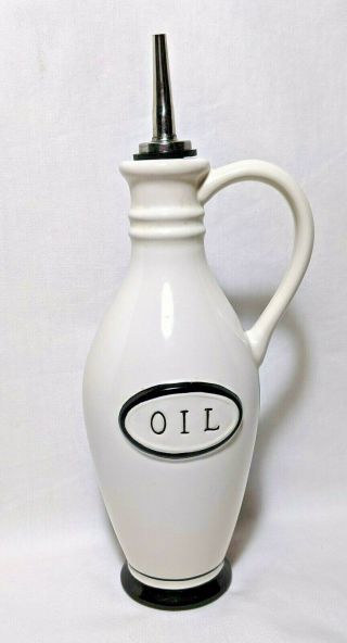 Vintage White Ceramic Cruet Counter Top Cooking Oil Dispenser With Spout