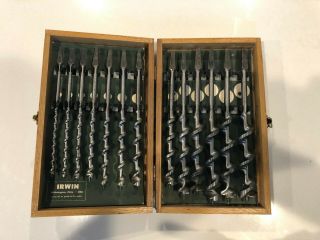 Vintage Irwin Usa Carpenter Bit Set Of 13 Drill Auger Bits In Wood Case 1/4 " - 1 "