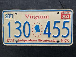 1984 License Plate,  Virginia 1776 - 1976 Bicentennial W/ Bust Of George Washington