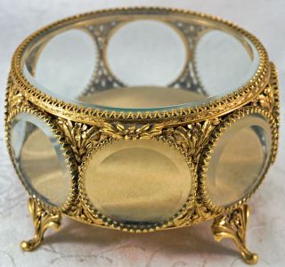 Vintage Stylebuilt 8 Glass Beveled Window Ormolu Casket Jewelry Box Display Case