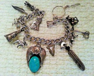 Western Vintage Rope Style Sterling Silver Charm Bracelet & Charms,  53.  3g,  Larger 2
