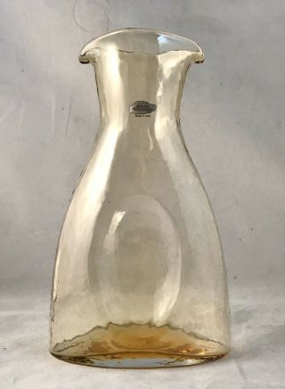 Vtg 10” Blenko Light Amber Yellow Double Spout Vase Carafe Water Pitcher
