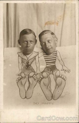 Rppc Funny Portrait Of Two Men Real Photo Post Card Vintage