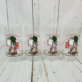Set Of 4 Holly Hobbie Coca Cola Glasses Limited Edition Merry Christmas Vintage