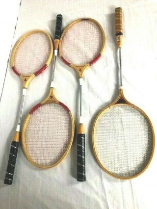 Set Of 4 - Vintage Sportcraft (3) Crown (1) Wood Badminton Racquets Wall Decor