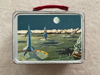 Vintage Lunch Box.  Space Rocket Moon Astronaut 1950 