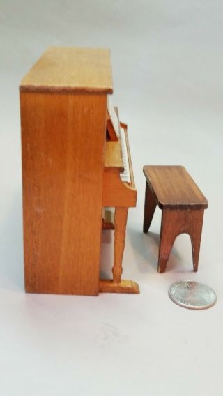 Dollhouse Miniature - Upright Piano with Bench - Golden Oak 3