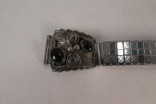 Vintage Navajo Native American Sterling Silver&Onyx Man ' s Watch Band Tips 