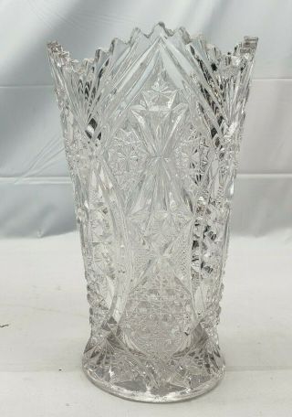 Vtg Hand Cut Crystal Clear Star Of David Design Sawtooth 7.  25 " Tall Vase Gl7