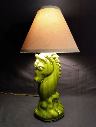 Vintage Mcm Ceramic Green Horse Head Table Tv Lamp Light Equestrian