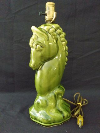 VINTAGE MCM CERAMIC GREEN HORSE HEAD TABLE TV LAMP LIGHT EQUESTRIAN 2