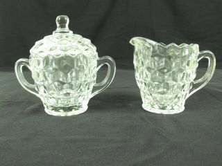 Vintage Fostoria American Clear Glass Cream And Sugar Set With Lid Exc.  Cond.