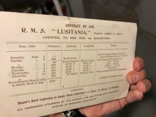 Vintage Cunard line luistania abstract log 1908 2