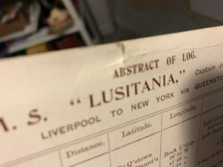 Vintage Cunard line luistania abstract log 1908 3