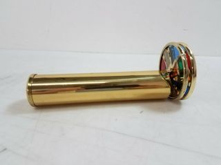 Vintage Signed Mercedes Brass 2 Wheel Stained Glass Kaleidoscope