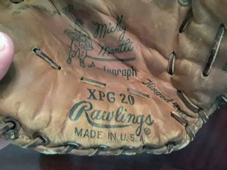 Vintage Rawlings XPG 20 Baseball Glove Mickey Mantle Model 1963 2