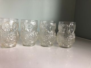 4 Cool Vintage Owl Shaped Clear Drinking Glass 4.  75 " Tall Mid Century Modern Mcm