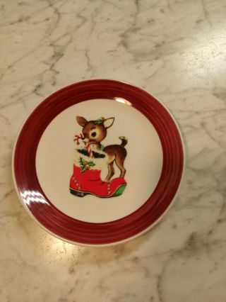 Vintage Christmas Deer Plate Rhinestones Ooak Santa Boot Candy Cane Decorative