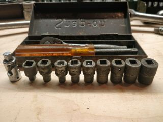 Vintage Snap - On Tools 1/4 - Inch Drive Socket Drive Wrench Set And Metal Tool Box