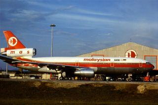 35mm Colour Slide of leased Malaysian Airlines DC - 10 - 30 N113WA 3