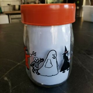 Vintage Halloween Carlton Glass Trick Or Treat Jar Usa Witch Ghost Bat Cat